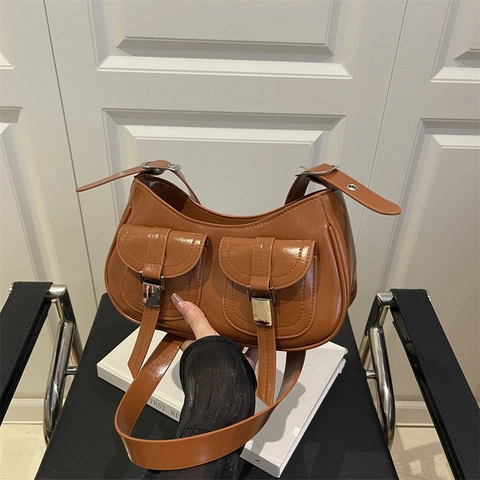 Vintage PU-Leder Achseltasche Für Damen Moto-Stil Schultertasche Mit Vielen Taschen 2025 Trendige Große Tote Alltags Tasche