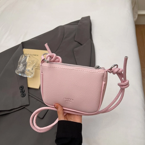 Women's Simple Pebble Grain PU Leather Small Square Crossbody Bag Lightweight Knotted Strap Daily Commute Shoulder Bag