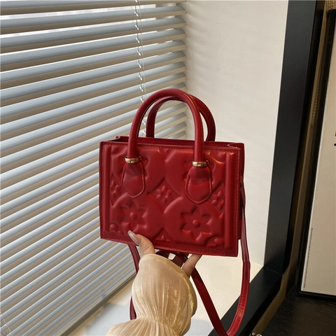 Damen Mode Blumenprägung PU Leder Schultertasche Vintage Kleine Quadratische Umhängetasche Mit Verstellbarem Riemen 2025