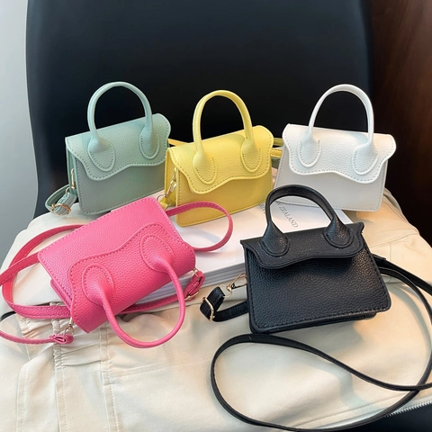 Borsa a Tracolla Quadrata Mini da Donna in Pelle PU Moda Piccola Borsa a Spalla Tinta Unita Con Manico Superiore e Tracolla