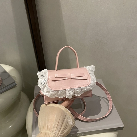 Mini Borsa a Tracolla Balletcore con Pizzo e Fiocco per Donna Dolce Stile Lolita Borsa a Mano in Nylon Piccola Borsa Quadrata
