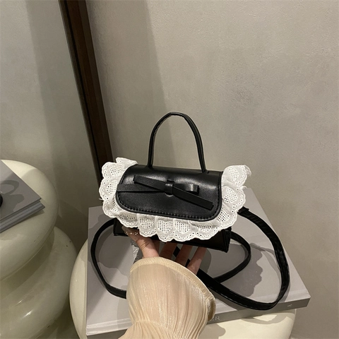 Mini Borsa a Tracolla Balletcore con Pizzo e Fiocco per Donna Dolce Stile Lolita Borsa a Mano in Nylon Piccola Borsa Quadrata