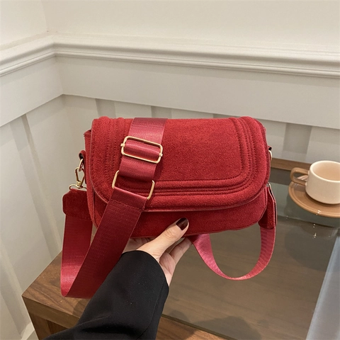 Damen Mode Wildlederimitat PU Leder Kleine Quadratische Schultertasche Große Kapazität Umhängetasche Breiter Gurt Urban Einfache Handtasche
