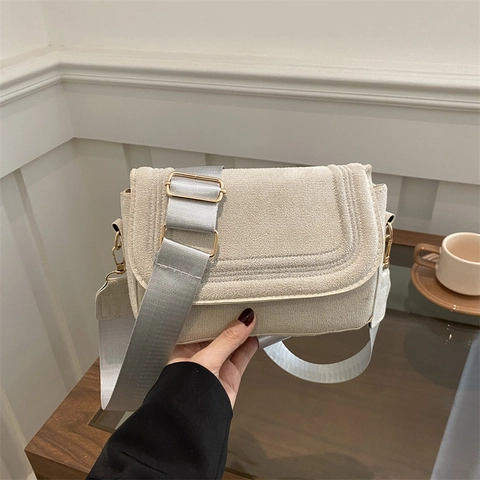 Damen Mode Wildlederimitat PU Leder Kleine Quadratische Schultertasche Große Kapazität Umhängetasche Breiter Gurt Urban Einfache Handtasche