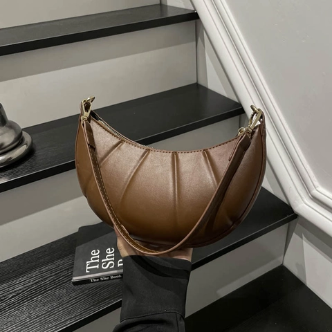 Bolso Croissant de Cuero PU de Moda para Mujer Casual Color Sólido Media Luna Bolso de Axila Simple para Uso Diario