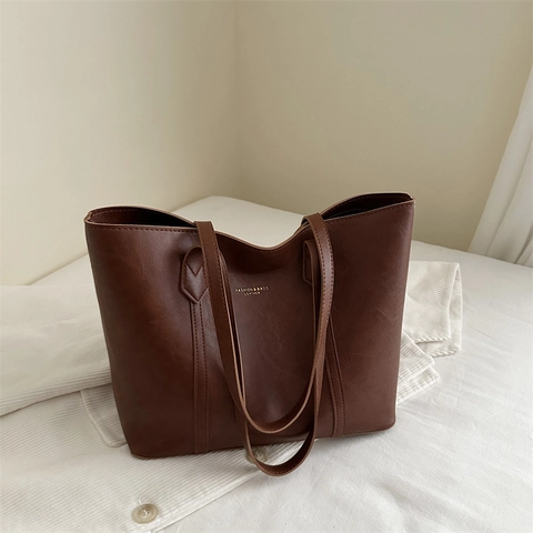 Sac Cabas Femme Vintage en Cuir PU Grande Capacité Sac à Épaule Rétro Navettage Sac à Main Mode Poignée Quotidien