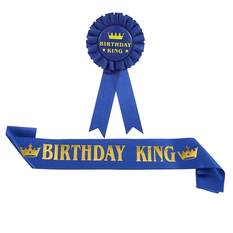 Ensemble Écharpe en Satin et Badge Birthday King pour Hommes Garçons Décoration de Fête d'Anniversaire Marquage à Chaud
