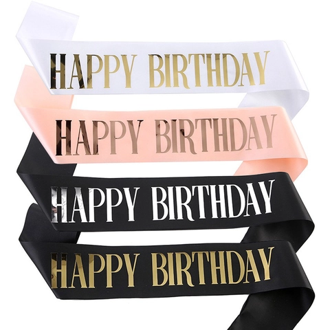 Happy Birthday Satin Sash Gold Foil Bronzing Letter Etiquette Belt For Birthday Party Celebration Decoration Gift
