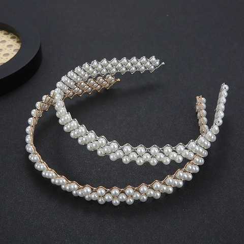 Cerchietto Elegante in Metallo con Perle Artificiali Fatto a Mano per Donna Oro Argento Intrecciato Cerchietto per Capelli Matrimonio Festa Accessori