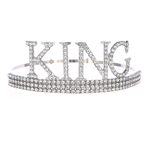 Men Fashion King Crown Alloy Rhinestone Headpiece For Birthday Party Groom Wedding Accessory Shiny Metal Letter Tiara