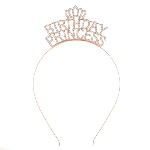 Birthday Princess Rhinestone Tiara Zinc Alloy Headband Gold Silver Rose Gold Crown Hair Accessories For Women Girls Party Decorations