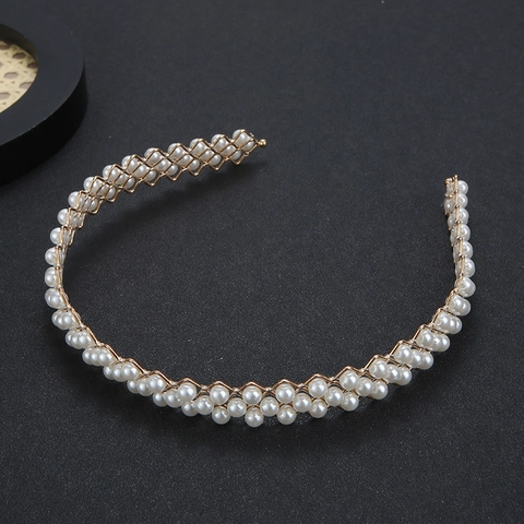 Cerchietto Elegante in Metallo con Perle Artificiali Fatto a Mano per Donna Oro Argento Intrecciato Cerchietto per Capelli Matrimonio Festa Accessori