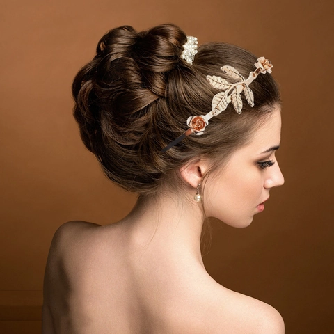 Cerchietto a Foglia in Metallo Dorato Vintage per Donna Copricapo da Dea Greca Sposa Matrimonio Festa Strass Perla Artificiale Accessorio per Capelli
