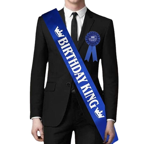 Ensemble Écharpe en Satin et Badge Birthday King pour Hommes Garçons Décoration de Fête d'Anniversaire Marquage à Chaud