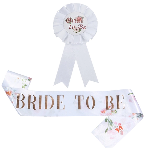 Floral Bride To Be Sash And Rosette Badge Set White Satin Bachelorette Party Decorations Wedding Bridal Accessories