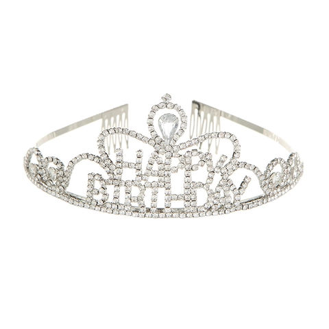 Bandeau Couronne en Strass Happy Birthday Diadème en Alliage de Cristal avec Lettrage pour Fête d'Anniversaire Femme Accessoires de Cheveux