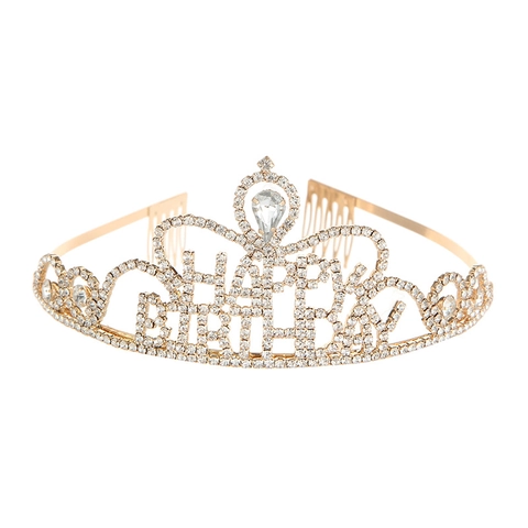Bandeau Couronne en Strass Happy Birthday Diadème en Alliage de Cristal avec Lettrage pour Fête d'Anniversaire Femme Accessoires de Cheveux