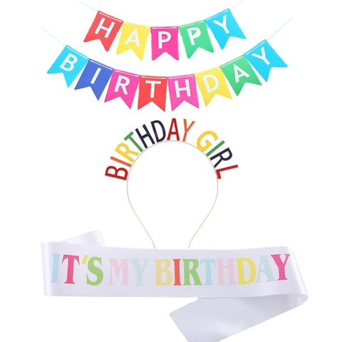 Geburtstagsfeier Dekoration Regenbogen Happy Birthday Banner Birthday Girl Haarreif It's My Birthday Schärpe Für Mädchen