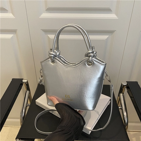 Sac Seau Minimaliste en Cuir PU pour Femmes Avec Poignée à Nœud Grande Capacité Couleur Unie Sac à Main Épaule Bandoulière Mode