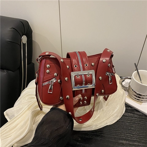 Retro Moto Punk Nieten Achseltasche Für Damen Große Kapazität PU Leder Schultertasche Mit Großer Schnalle Y2K Mode Handtasche
