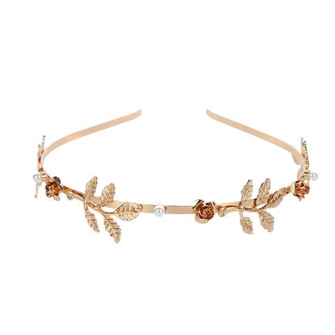 Baroque Gold Alloy Flower Leaf Headband For Women Wedding Bridal Artificial Pearl Vintage Elegant Headwear Accessories