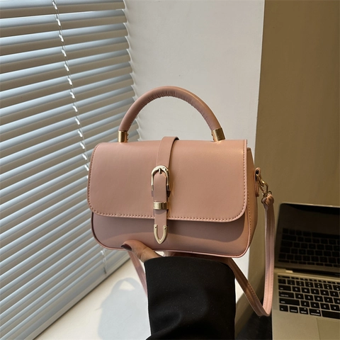 Retro Dames PU Leren Schoudertas Effen Kleur Woon-werkverkeer Crossbody Handtas Met Gürtelschnalle Chique Vierkante Tas