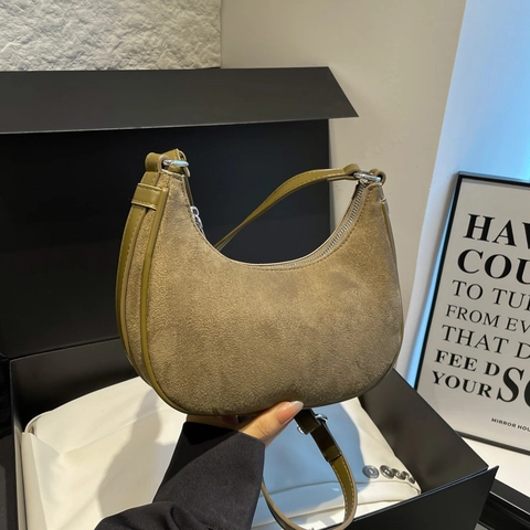 Women Faux Suede PU Leather Shoulder Bag Retro Large Capacity Hobo Underarm Bag Solid Color Commute Fashion Tote Bag