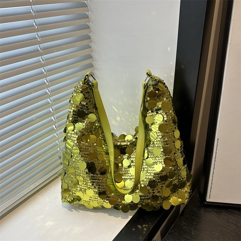 Borsa a Spalla Hobo da Donna con Grandi Paillettes Metalliche Sottoascella Borsa Tote Luccicante Elegante Borsetta da Festa Casual