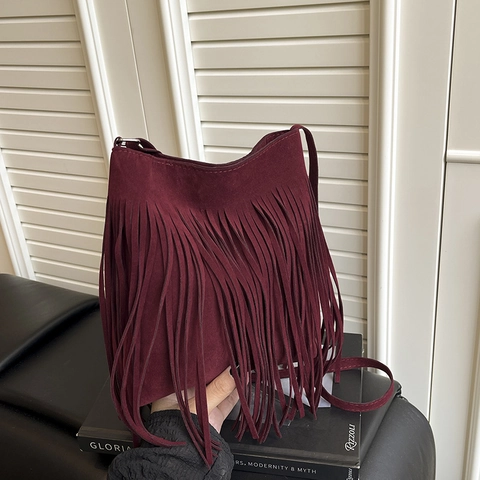 Borsa a Spalla Vintage in PU Scamosciato con Nappa Bohemian Grande Capacità Streetwear Borsa a Tracolla da Donna Casual Viaggio