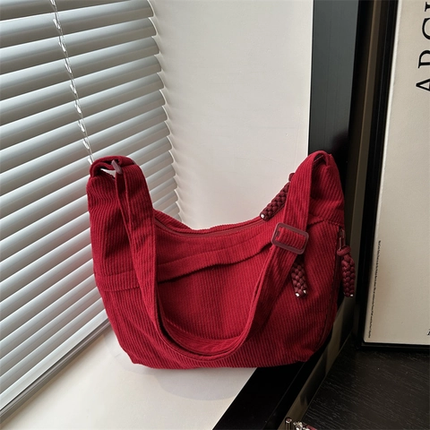 Borsa a Spalla da Donna in Velluto a Coste Grande Capacità Stile Harajuku Casual Hobo Crossbody Tote Bag Con Tracolla Regolabile