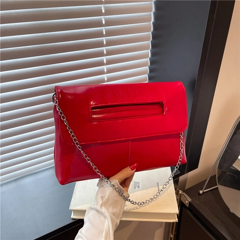 Elegante Bolso de Hombro Sobre de Cuero PU para Mujer Bolso de Bandolera de Cadena de Gran Capacidad de Costura Minimalista Chic