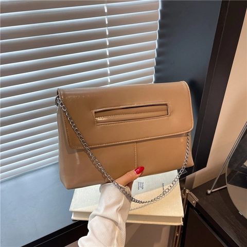 Elegante Bolso de Hombro Sobre de Cuero PU para Mujer Bolso de Bandolera de Cadena de Gran Capacidad de Costura Minimalista Chic