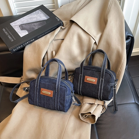 Denim Contrast Stitching Shoulder Bag Retro Small Square Crossbody Bag With Adjustable Strap For Women Fashion Handbag