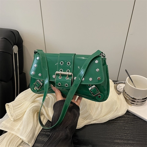 Bolso de Axila Retro Punk para Mujer Moda de Cuero PU Bolso de Hombro Color Sólido Gran Capacidad Bolso de Mano Estilo Y2K