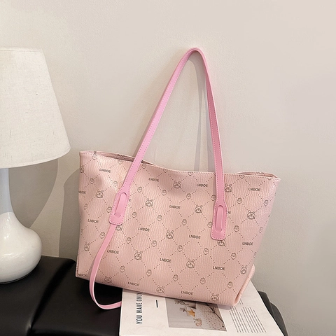 Damen Mode Vintage Bedruckte PU Leder Große Kapazität Tragetasche Casual Alltag Pendeln Schulter Handtasche Mit Monogramm Muster