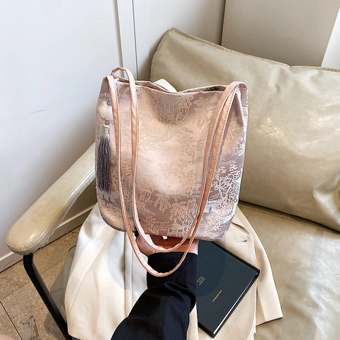 Borsa Tote Jacquard Paesaggio in Nuovo Stile Cinese per Donna Elegante Borsa a Tracolla con Ricamo Nappina Borsa in Nylon
