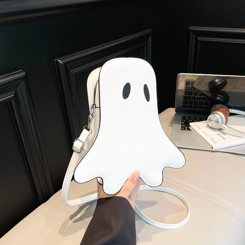 Borsa a Tracolla da Donna a Forma di Fantasma Divertente Grande Capacità Borsa a Spalla in Pelle PU per Festa di Halloween