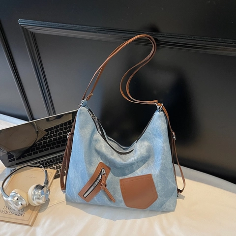 Γυναικεία Μεγάλη Τσάντα Ώμου PU Tote Ρετρό Casual Street Trend Τσάντα Hobo Με Ραφές Αντίθεσης Distressed Τσάντα Χειρός για Καθημερινή Μετακίνηση
