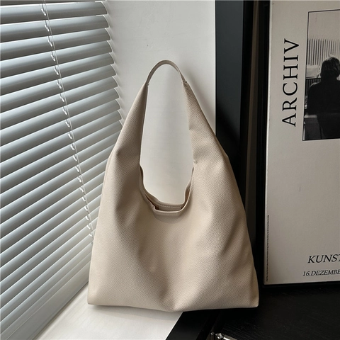Bolso Tote de Cuero PU para Mujer de Gran Capacidad Bolso de Hombro Hobo de Moda Viaje Diario Textura de Lichi Con Hebilla Magnética Bolso de Mano de Color Liso