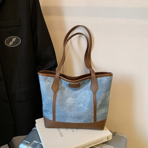 Dames Tote Bag Met Grote Capaciteit Retro PU Leer Schoudertas Vintage Gestikt Woon-werkverkeer Oksel Tas Met Pluche Beer Hanger