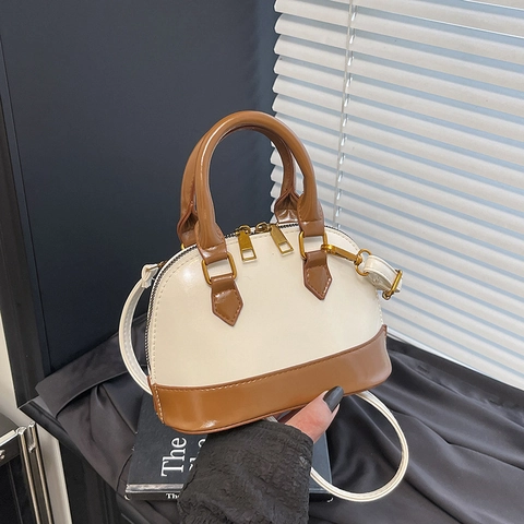 Borsa a Conchiglia in Pelle PU Vintage per Donna Colore a Contrasto Borsa a Tracolla Con Pendente Piccola Borsa a Mano