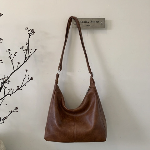 Damen Retro Tragetasche Aus PU Leder Großes Fassungsvermögen Minimalistische Hobo Schultertasche Mit Verstellbarem Gurt Freizeit Handtasche