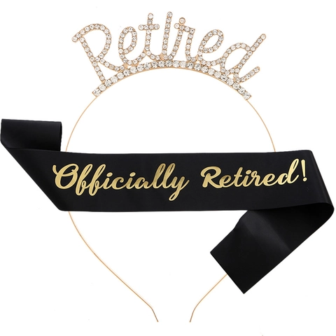 Rhinestone Retired Tiara Crown And Officially Retired Satin Sash For Women Retirement Party Celebration Accessories