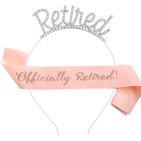 Eleganter Legierung Strass Retired Haarreif Und Officially Retired Satin Schärpe Ruhestand Party Dekorationen Feier Zubehör Für Damen