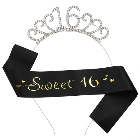 Sweet 16 Geburtstag Party Zubehör Legierung Strass Tiara Krone Und Birthday Girl Satin Schärpe Dekoration Für Damen