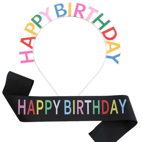 Rainbow Happy Birthday Tiara Headband And Sash Set For Girls Women Party Celebration Decorations Vibrant Festive Accessory Gift