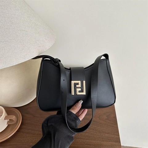 Bolso de Axila de Color Sólido Vintage para Mujer Moda Minimalista Bolso de Hombro Baguette Con Correa Ajustable Bolso de Mano de Cuero PU