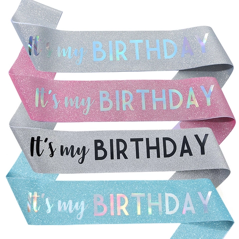 Banda de Fiesta It Is My Birthday de Tela de Brillantina para Mujer Letras de Pan de Oro Decoración de Celebración