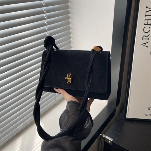 Damen Vintage PU Leder Matte Schultertasche Retro Geknoteter Riemen Abendtasche Urban Einfache Quadratische Tasche Mit Goldschloss