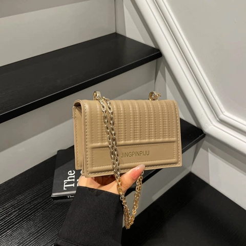 Petit Sac à Bandoulière Carré en Similicuir PU pour Femme Design Matelassé Vertical Avec Chaîne Dorée Sac à Main